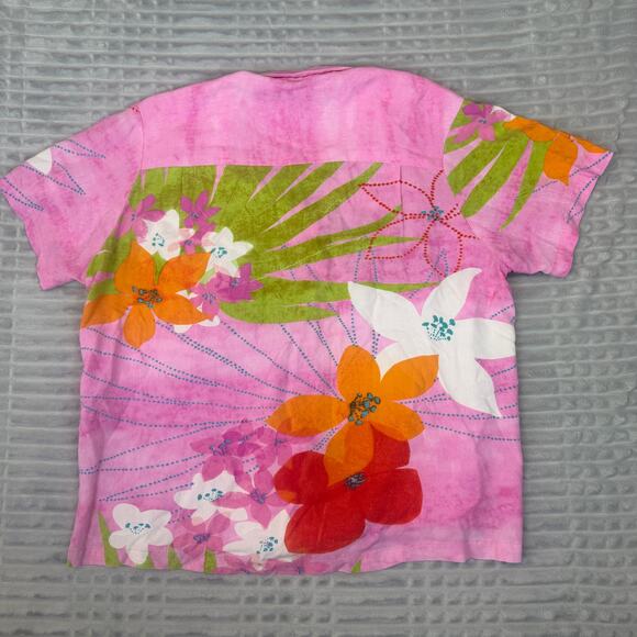 Vintage Jams Word Sweet Pink Hawaiian Button down Floral Patter Shirt Adult Sm - Picture 8 of 9